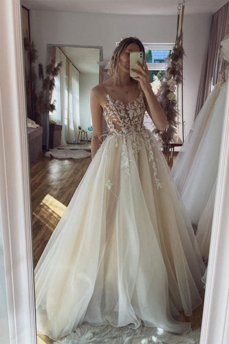 Ivory Long Prom Dress with Appliques