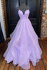 Load image into Gallery viewer, Glitter Spaghetti Straps Lavender Princess Prom Dress