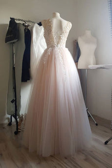 Pearl Pink Illusion Neck Long Prom Dress