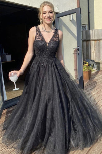 Black V Neck Long Prom Dress