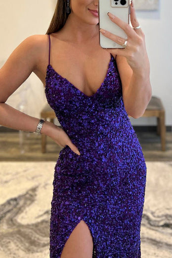 Purple Sequins Mermaid Long Prom Dress