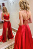 Load image into Gallery viewer, Simple A Line Satin Burgundy Long Prom Dress with Slit