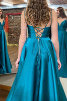 Load image into Gallery viewer, Blue A-line Simple Prom Dress with Slit