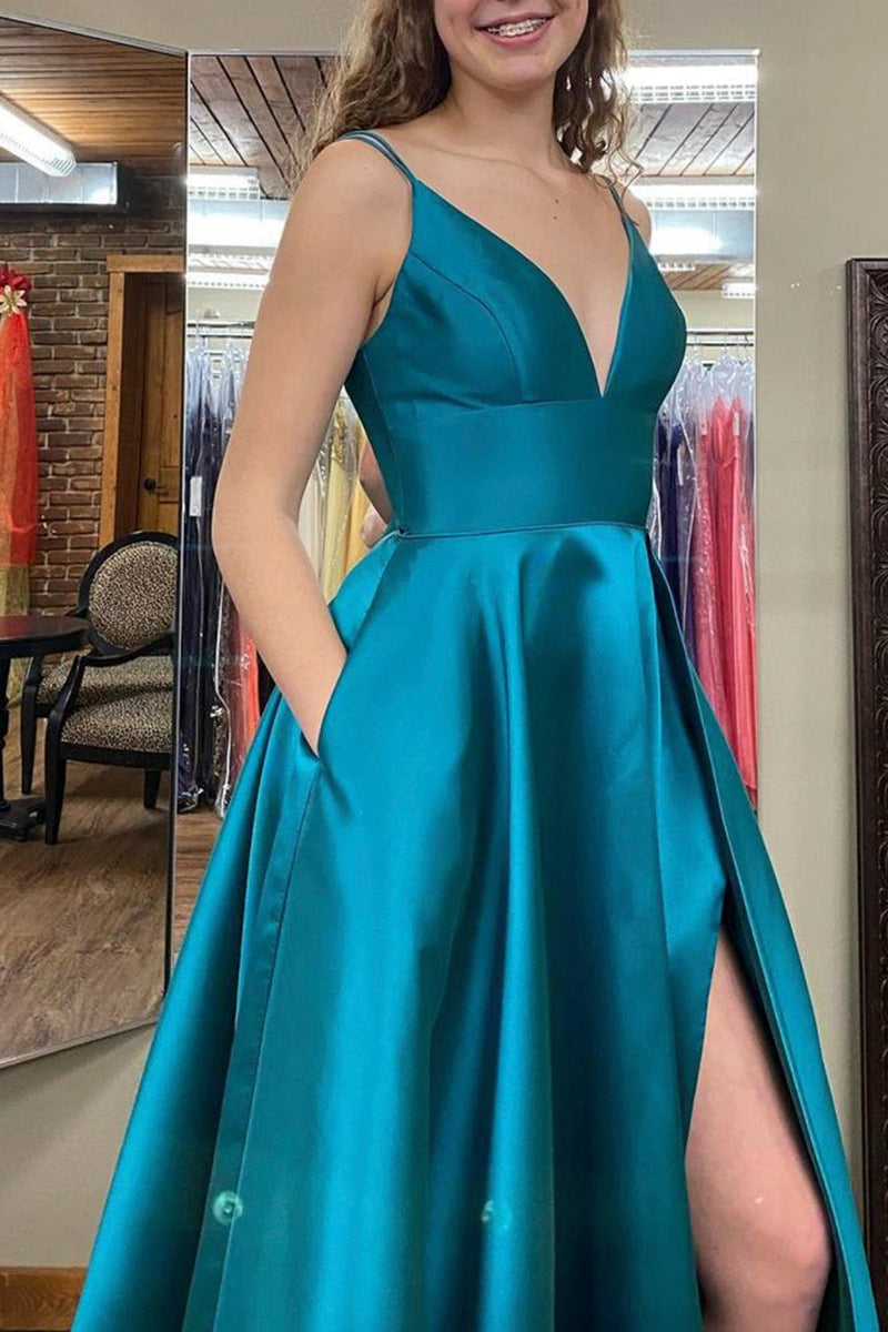 Load image into Gallery viewer, Blue A-line Simple Prom Dress with Slit