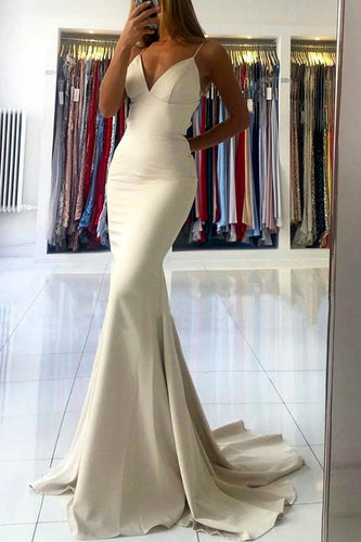 Ivory Spaghetti Straps Simple Mermaid Prom Dress