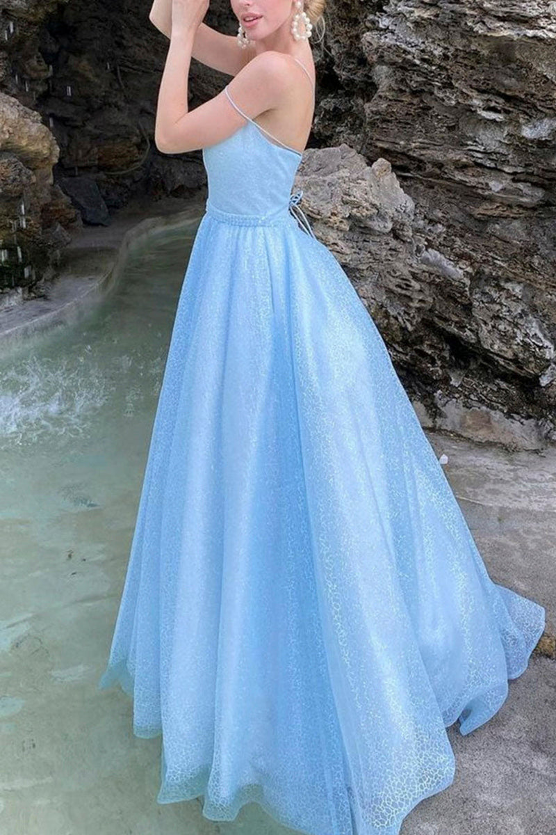 Load image into Gallery viewer, Sky Blue A-line Sparkly Prom Dress