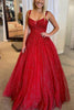 Load image into Gallery viewer, Red A-line Backless Glitter Princess Prom Dress with Beading