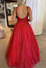 Load image into Gallery viewer, Red A-line Backless Glitter Princess Prom Dress with Beading