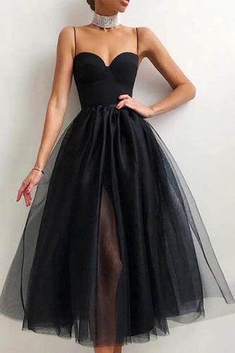 Tulle A-line Midi Simple Prom Dress