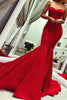 Load image into Gallery viewer, Red Satin Strapless Mermaid Prom Dress