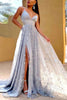 Load image into Gallery viewer, Grey Tulle A-line Prom Dress with Slit