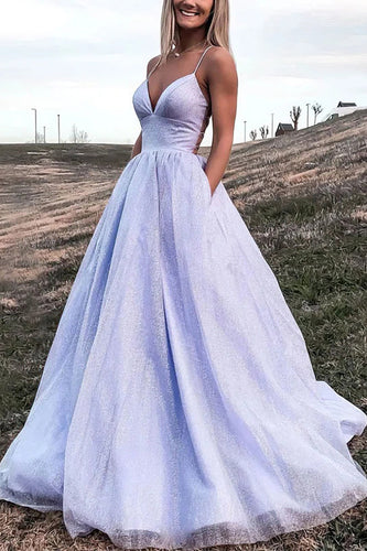 Lavender A-line Sparkly Princess Prom Dress