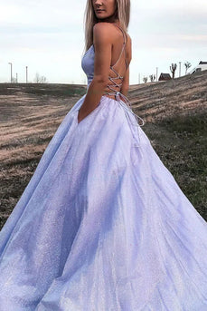 Lavender A-line Sparkly Princess Prom Dress