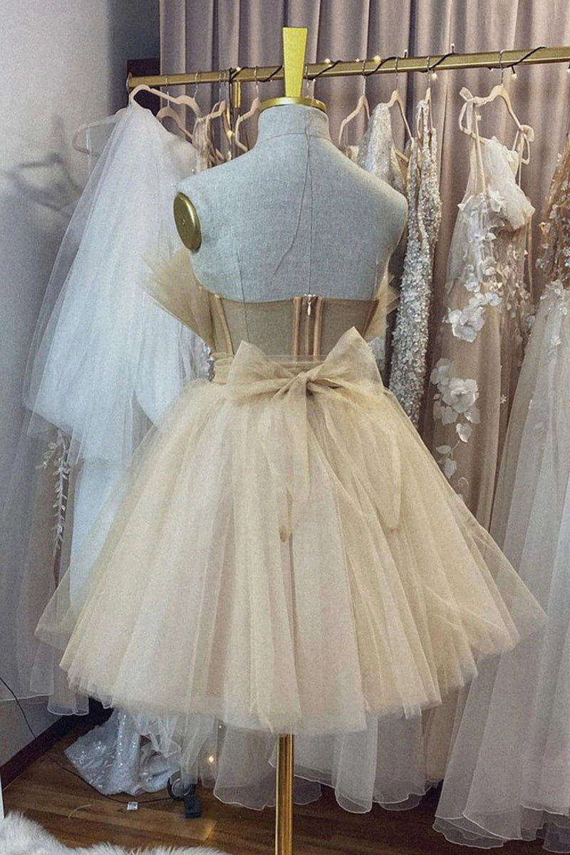 Load image into Gallery viewer, Strapless Beige A Line Short Prom Dress