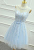 Load image into Gallery viewer, Blue Round Neck A Line Short Prom Dress