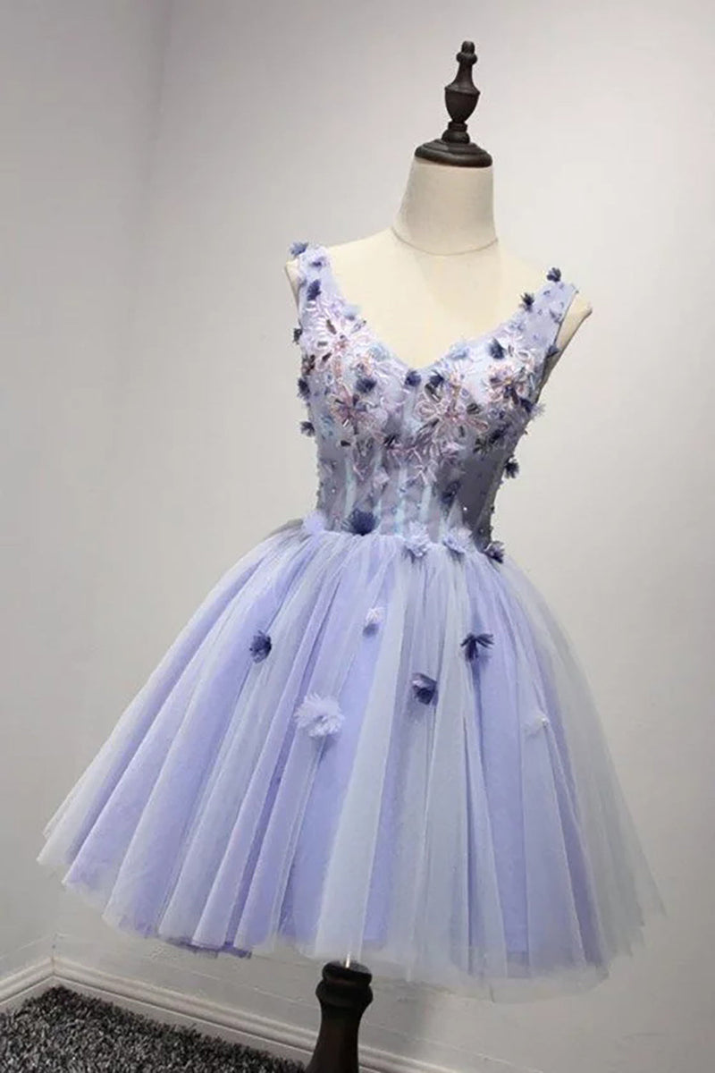 Load image into Gallery viewer, Purple V Neck A Line Short Party Dress