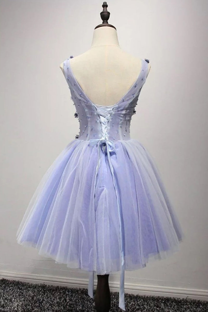 Load image into Gallery viewer, Purple V Neck A Line Short Party Dress