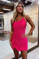 Load image into Gallery viewer, Glitter Orange One Shoulder Beaded Tight Homecoming Dress