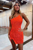 Load image into Gallery viewer, Glitter Orange One Shoulder Beaded Tight Homecoming Dress