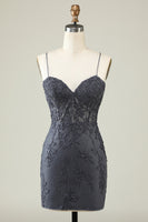 Load image into Gallery viewer, Spaghetti Straps Grey Bodycon Graduation Dress with Appliques