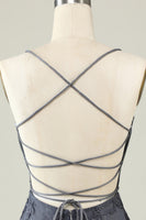 Load image into Gallery viewer, Spaghetti Straps Grey Bodycon Graduation Dress with Appliques