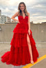 Load image into Gallery viewer, A Line Red Spaghetti Straps Princess Prom Dress with Slit