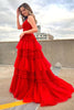 Load image into Gallery viewer, A Line Red Spaghetti Straps Princess Prom Dress with Slit