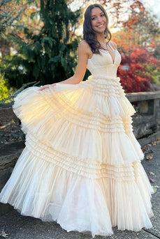 A Line White Spaghetti Straps Princess Prom Dress with Slit