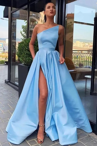 Strapless Satin A-line Prom Dress with Slit