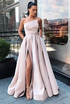 Strapless Satin A-line Prom Dress with Slit