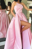 Load image into Gallery viewer, Strapless Satin A-line Prom Dress with Slit