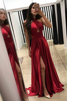 Load image into Gallery viewer, Halter Satin A-line Satin Prom Dress with Slit