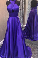 Load image into Gallery viewer, Halter Satin A-line Satin Prom Dress with Slit