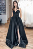 Load image into Gallery viewer, Spaghetti Straps Satin Black Prom Dress with Slit