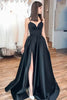 Load image into Gallery viewer, Spaghetti Straps Satin Black Prom Dress with Slit