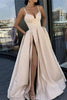 Load image into Gallery viewer, Spaghetti Straps Satin Black Prom Dress with Slit