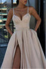 Load image into Gallery viewer, Spaghetti Straps Satin Black Prom Dress with Slit