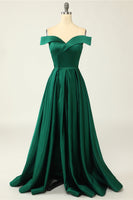Load image into Gallery viewer, Off the Shoulder Satin A-line Prom Dress with Buttons