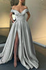 Load image into Gallery viewer, Off the Shoulder Satin A-line Prom Dress with Buttons