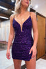 Load image into Gallery viewer, Sparkly Purple Sequins Backless Tight Short Homecoming Dress with Slit