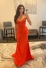 Load image into Gallery viewer, Spaghetti Straps Orange Long Prom Dress with Criss Cross Back