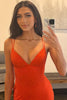 Load image into Gallery viewer, Spaghetti Straps Orange Long Prom Dress with Criss Cross Back