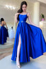 Load image into Gallery viewer, Royal Blue A Line Satin Prom Dress with Slit