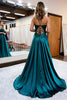 Load image into Gallery viewer, A Line Green Satin Beaded Prom Dress with Slit