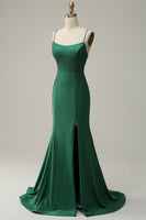 Load image into Gallery viewer, Dark Green Mermaid Spaghetti Straps Long Prom Dress with Beading