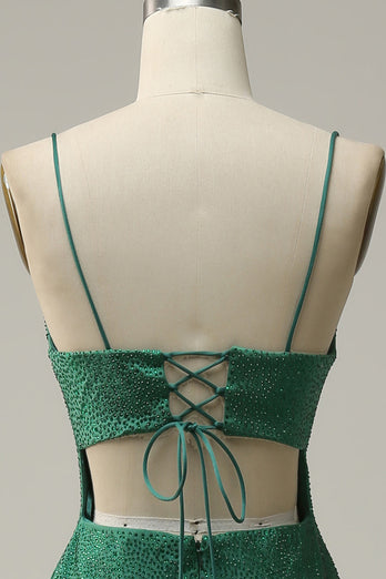 Dark Green Mermaid Spaghetti Straps Long Prom Dress with Beading