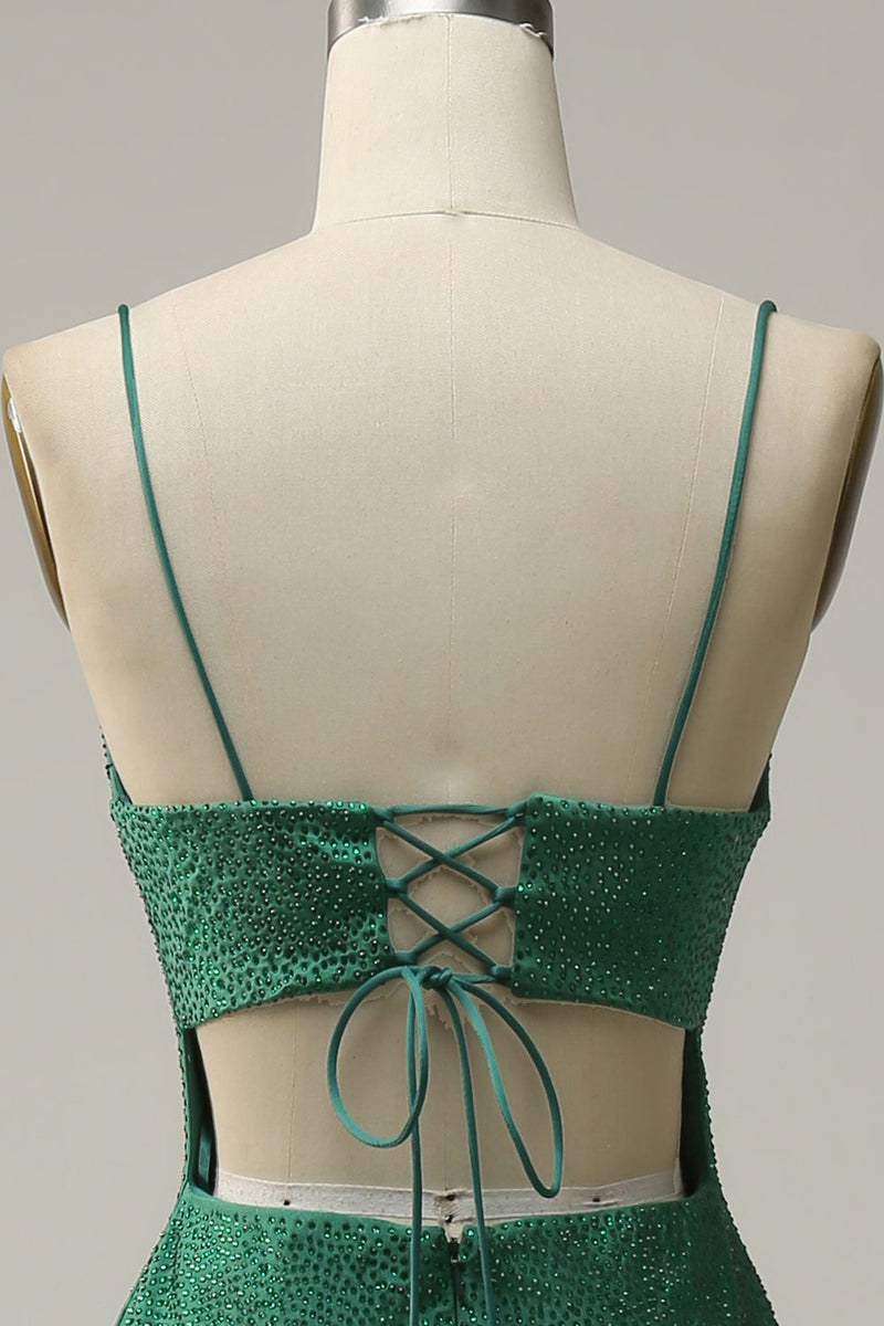 Load image into Gallery viewer, Dark Green Mermaid Spaghetti Straps Long Prom Dress with Beading