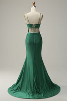 Load image into Gallery viewer, Dark Green Mermaid Spaghetti Straps Long Prom Dress with Beading