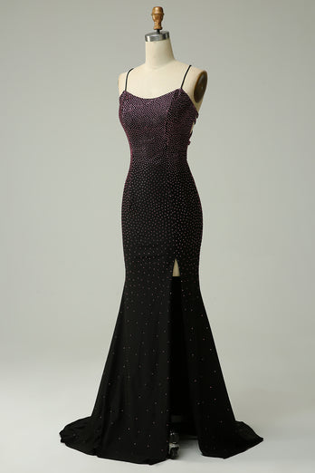 Beading Dark Purple Mermaid Prom Dress with Slit