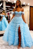 Load image into Gallery viewer, Off the Shoulder Princess Prom Dress with Feathers